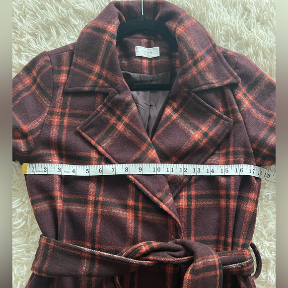 Sage | Women’s Burgundy Plaid Tie Coat size M - Picture 7 of 11